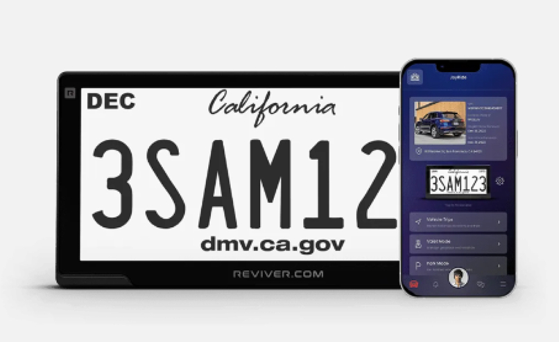 California digital license plate and Reviver app on devices